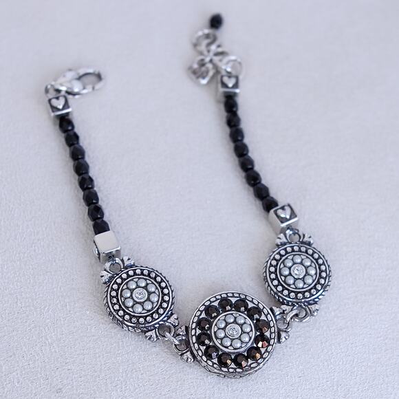Brighton 1910 Jet Set Black Beaded Bracelet Reversible Silver Pearl Retired - Picture 2 of 7